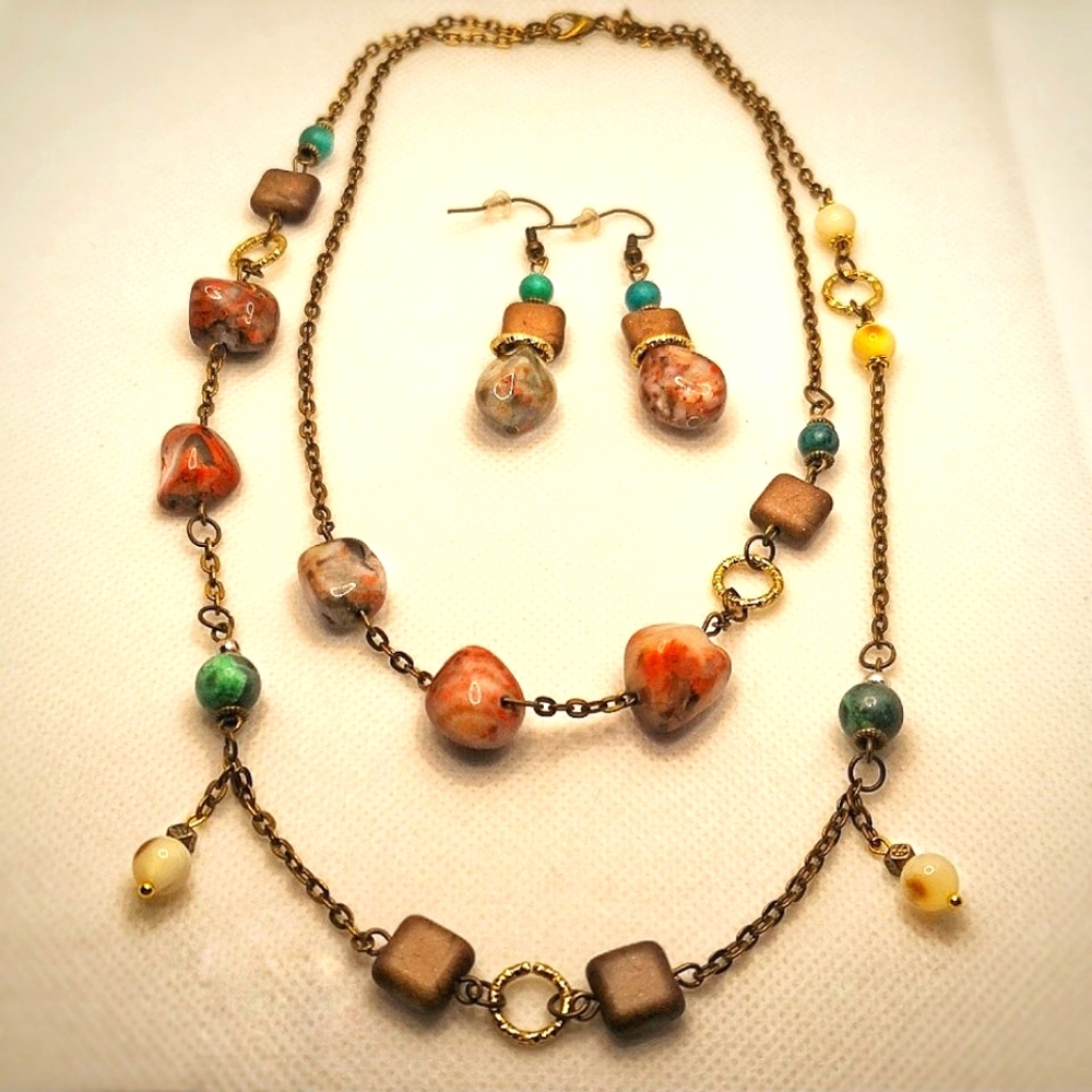 Handmade semi precious earring and necklace set